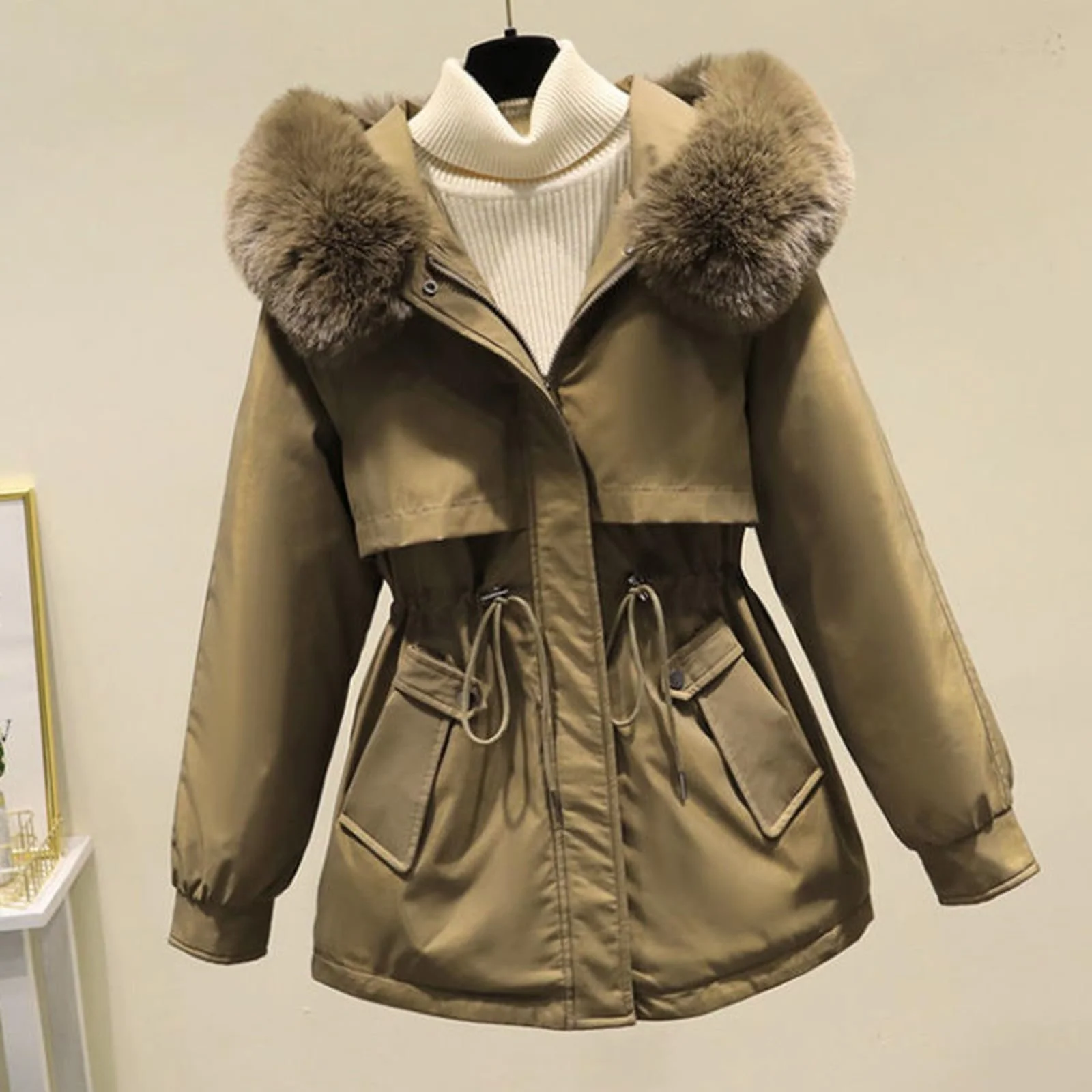 Зимняя куртка Mymyguoe с капюшоном, утепленная, с меховым капюшоном, фото №6