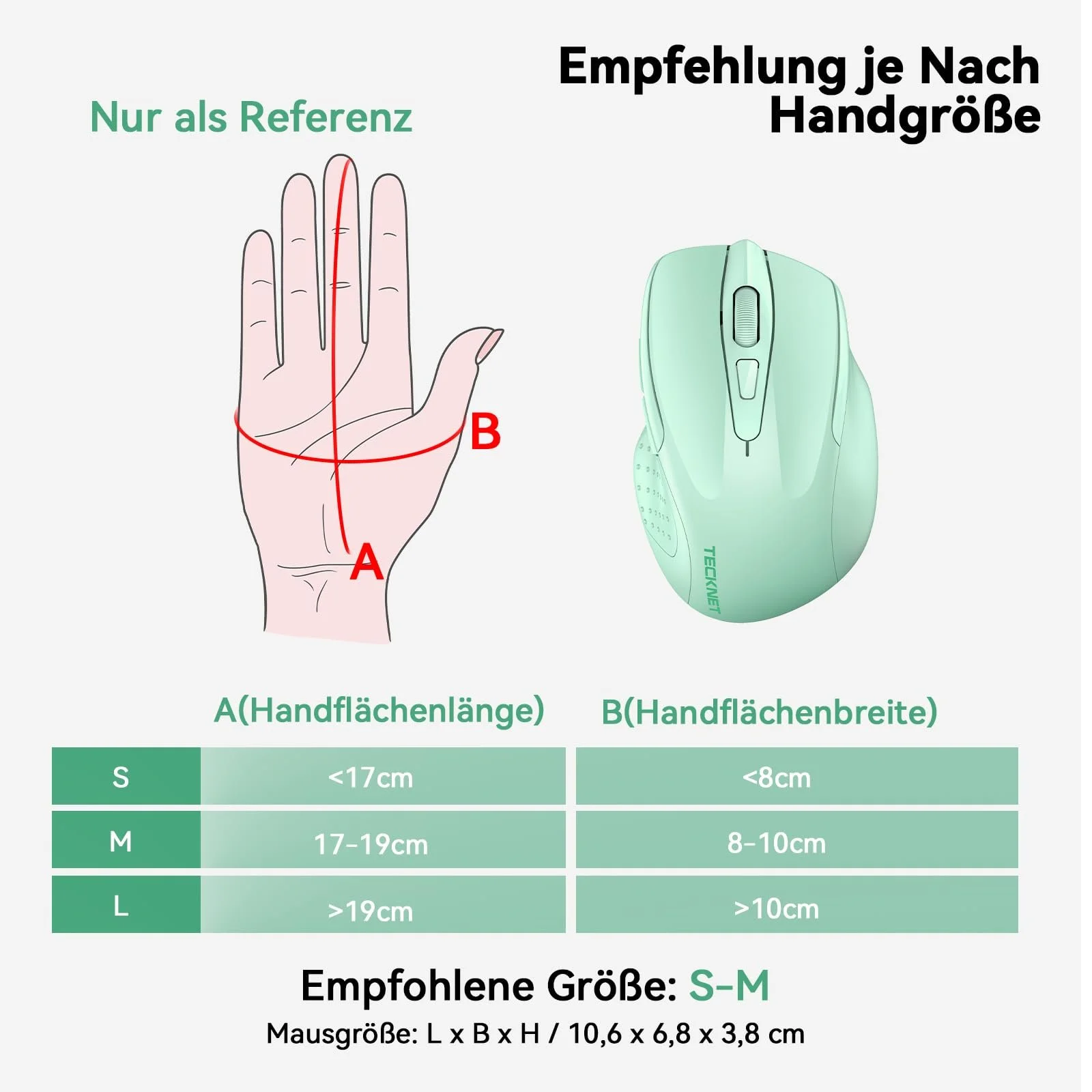 Миша TECKNET Bluetooth Бездротова Перезаряджувана 4800 DPI Ергономічна Тиха Зелена, фото №6