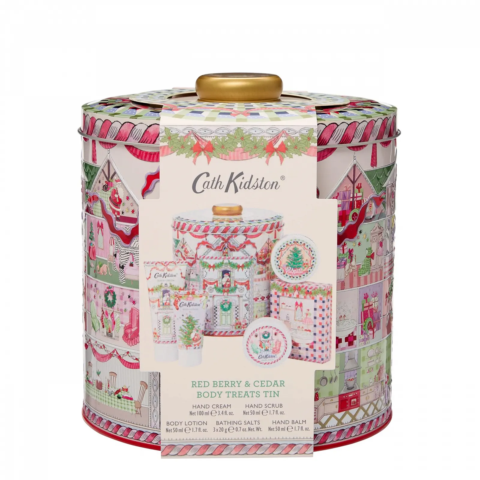 Крем для рук Cath Kidston 100 мл, Лосьон для тела, Скраб для рук, Бальзам для рук 3 x 50 мл и Мешочек с солью для ванн 3 x 20 г, Набор для ухода за телом в жестяной банке, Дорожный размер, Веганский, фото №1