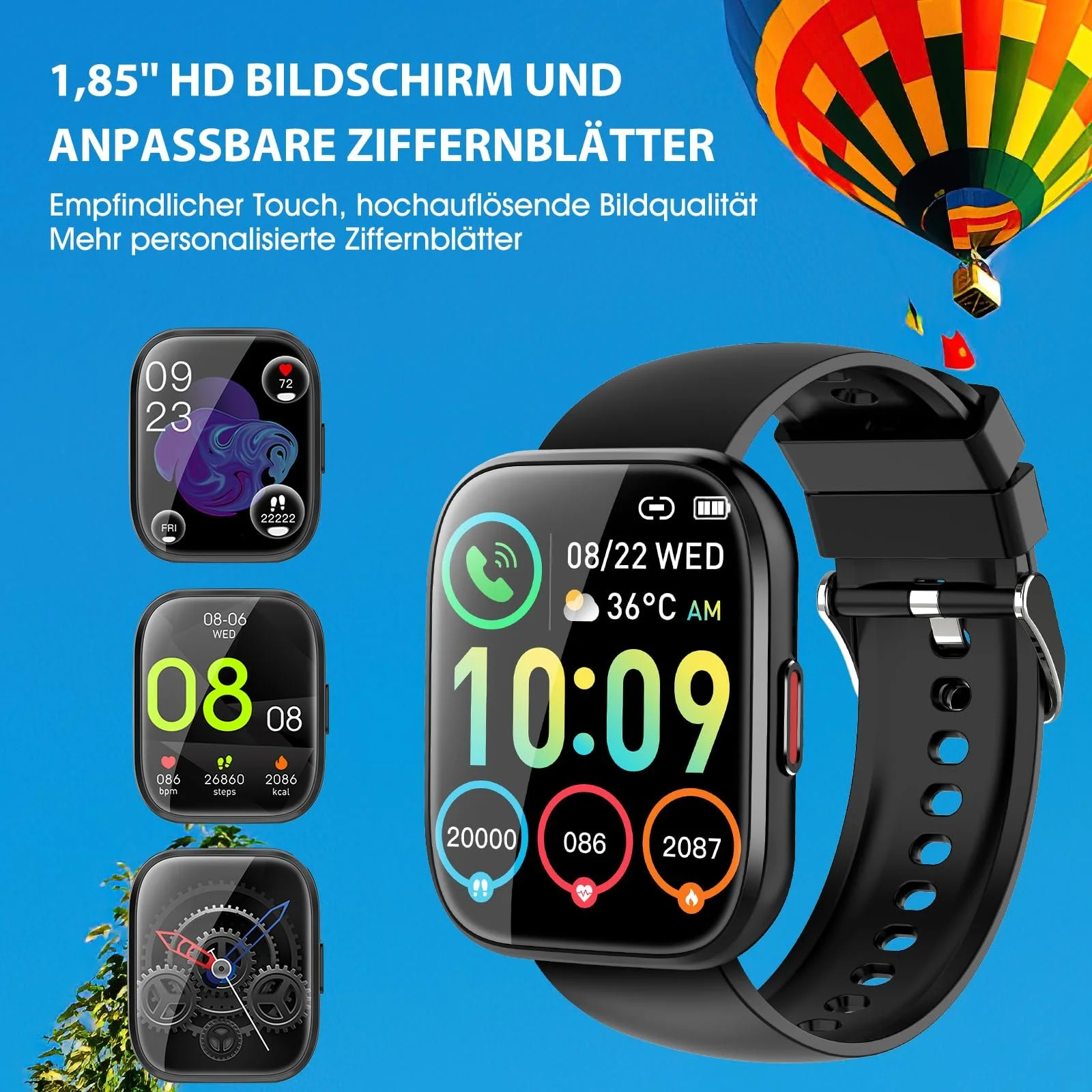 Смарт-годинник 1.85 Inch HD Touchscreen з дзвінками, 112 спортивних режимів, монітор серцевого ритму/сну/крокомір, IP68, чорний, фото №6