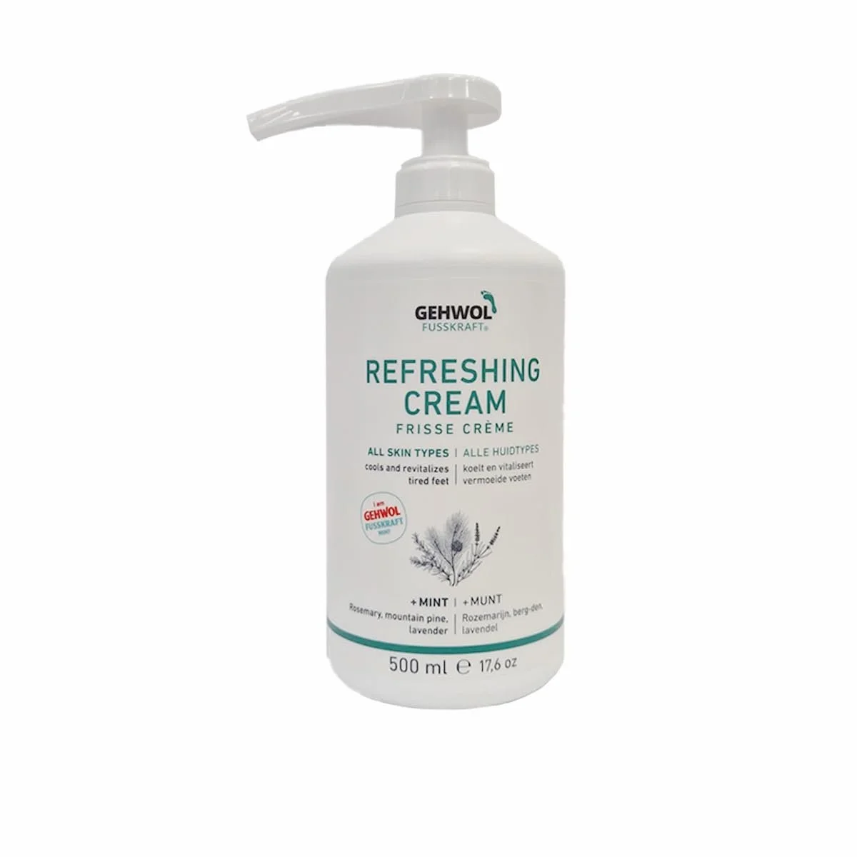 Крем для ног Gehwol Fusskraft Mint Natural Antisceptics Icy Fresh Menthol 500 мл, фото №1