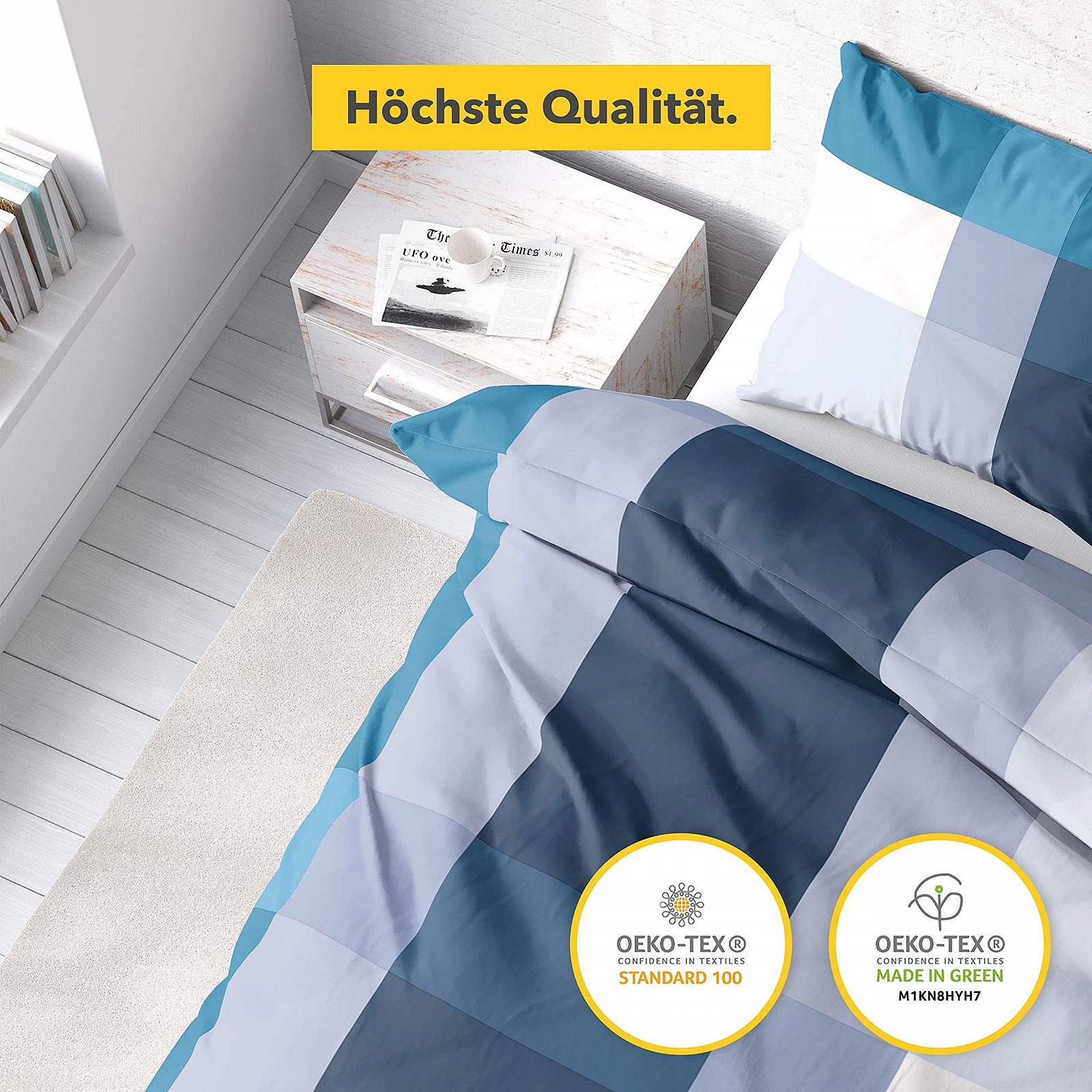 Комплект постільної білизни Träumschön Фланель, 2 предмети, 155 x 220 см + 80 x 80 см - Квітковий малюнок, бензиновий - М'яка зимова постільна білизна в клітинку - Дихаюча, тепла та приємна для шкіри - 100% бавовна, фото №4