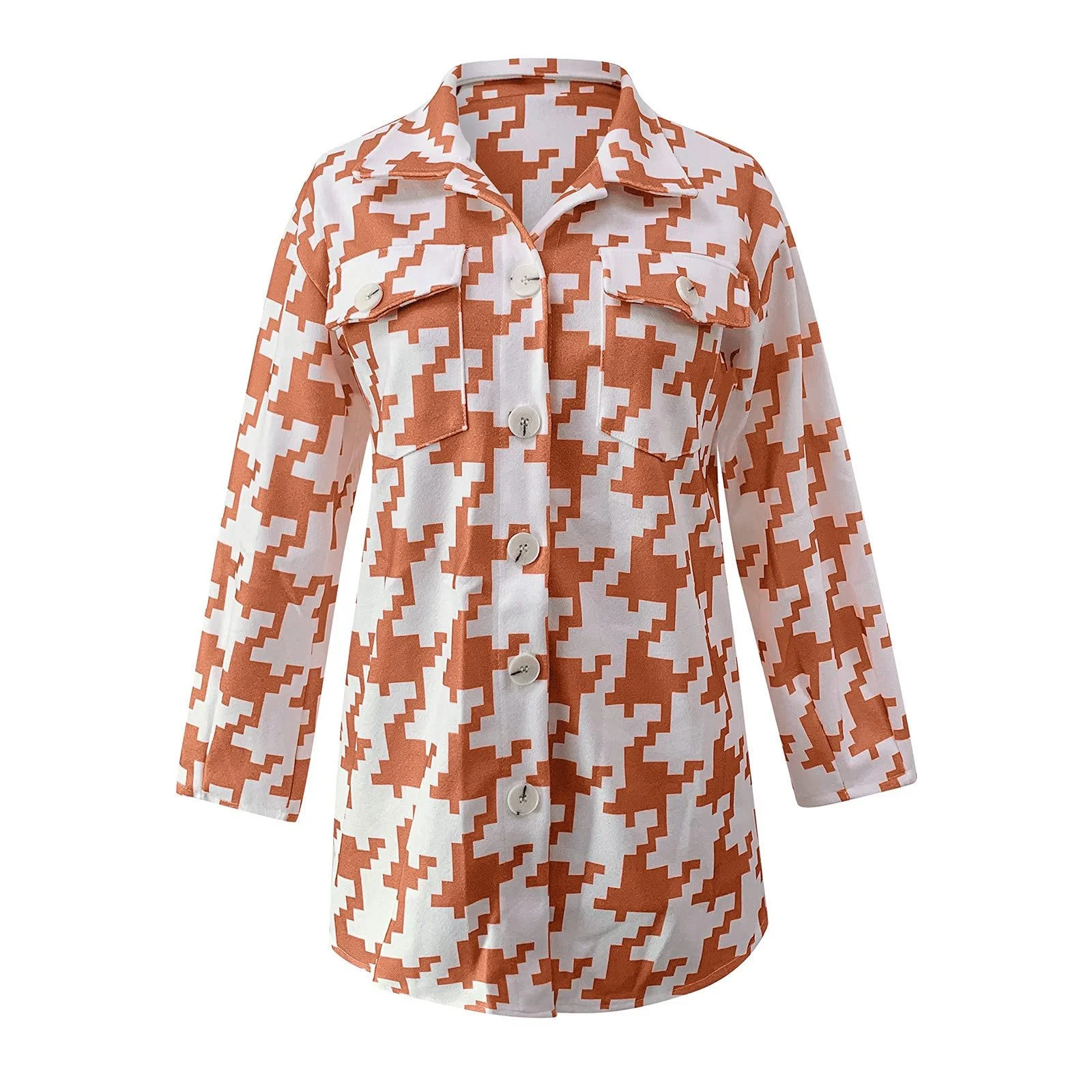 Пальто Зимове Жіноче Вільне Модне В кольорову гусячу лапку, довгий рукав, вовняний лацкан, на ґудзиках, фото №3 Пальто Зимове Жіноче Вільне Модне В кольорову гусячу лапку, довгий рукав, вовняний лацкан, на ґудзиках, фото №3