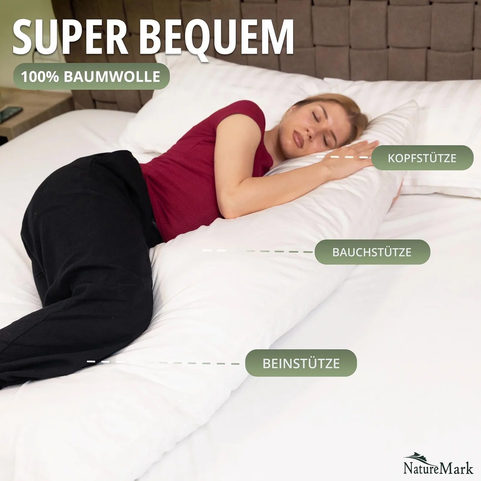 Наволочка NatureMark Джерсі (2 шт.) 40 x 145 см (для подушки для вагітних), біла, фото №2 Наволочка NatureMark Джерсі (2 шт.) 40 x 145 см (для подушки для вагітних), біла, фото №2