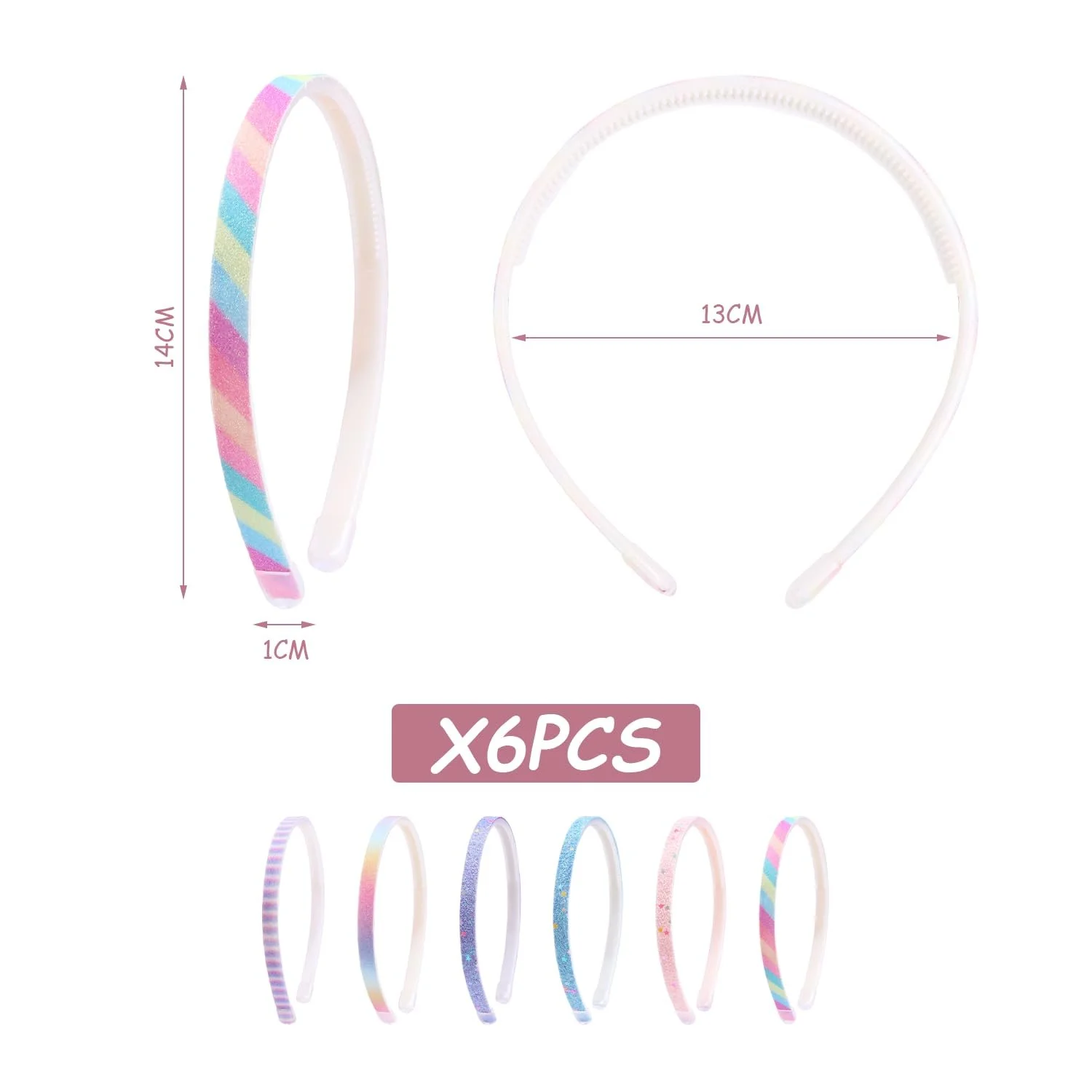 Обруч для волосся Glitzer, 6 шт., різнокольоровий, фото №2