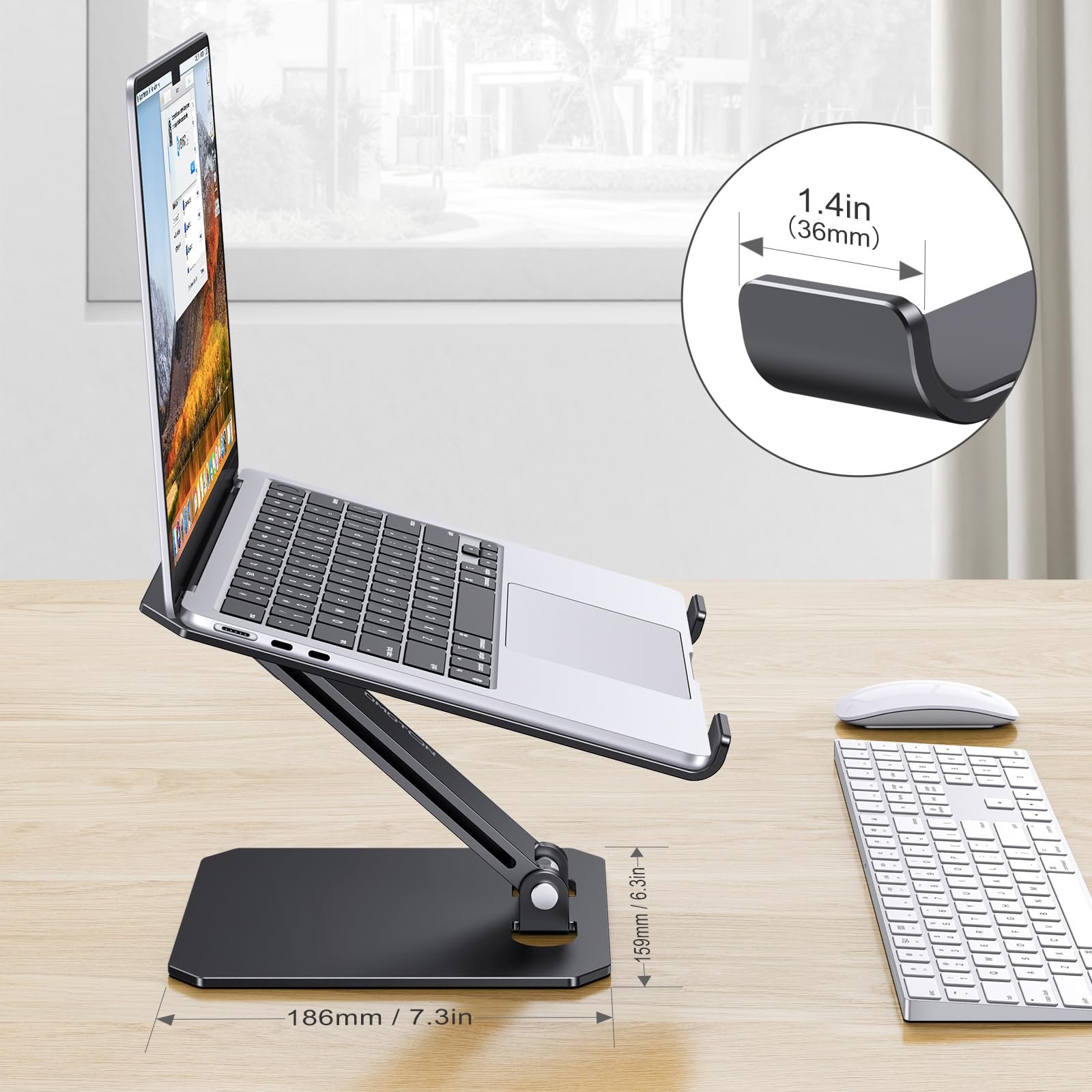 Підставка для ноутбука OMOTON Алюміній Регульована по висоті, ергономічна складна, таких як MacBook Pro/Air (11-16 дюймів), Чорний, фото №2