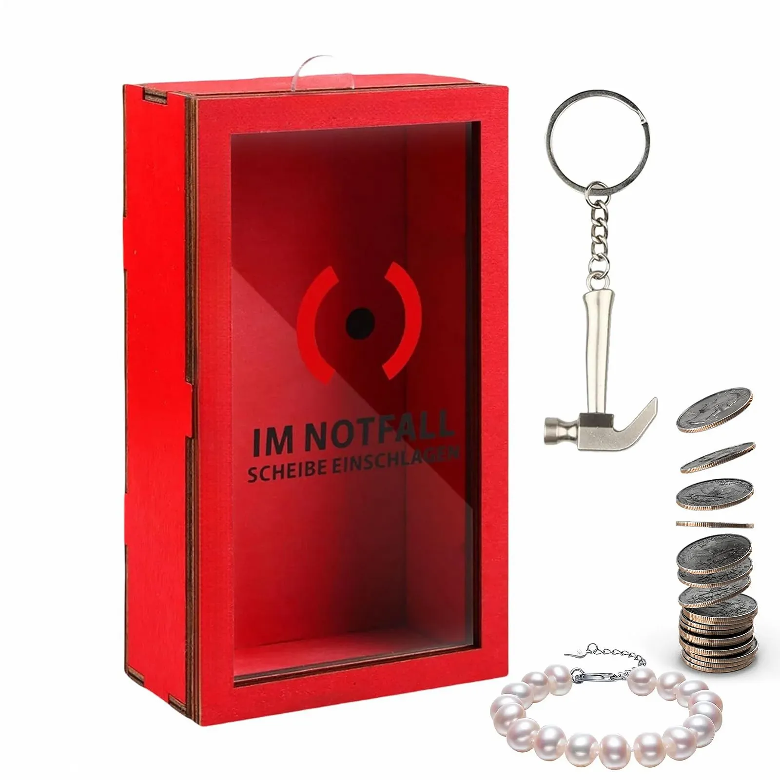 Скарбничка Clear Cash Bank прозора для купюр і монет червона, фото №1