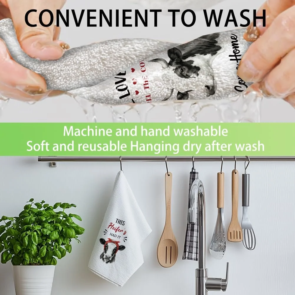 Полотенца WADORN Funny Cow Motif Набор из 4 шт. 60 x 40 см Микрофибра, фото №5