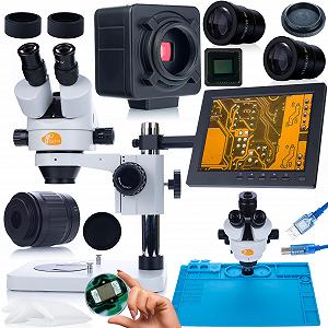 Стереомикроскоп тринокулярный Rosfix Set Mercury Pro 7–45x с 5MP HDMI-USB камерой, 8" дисплеем и силиконовым ковриком - Фото 1