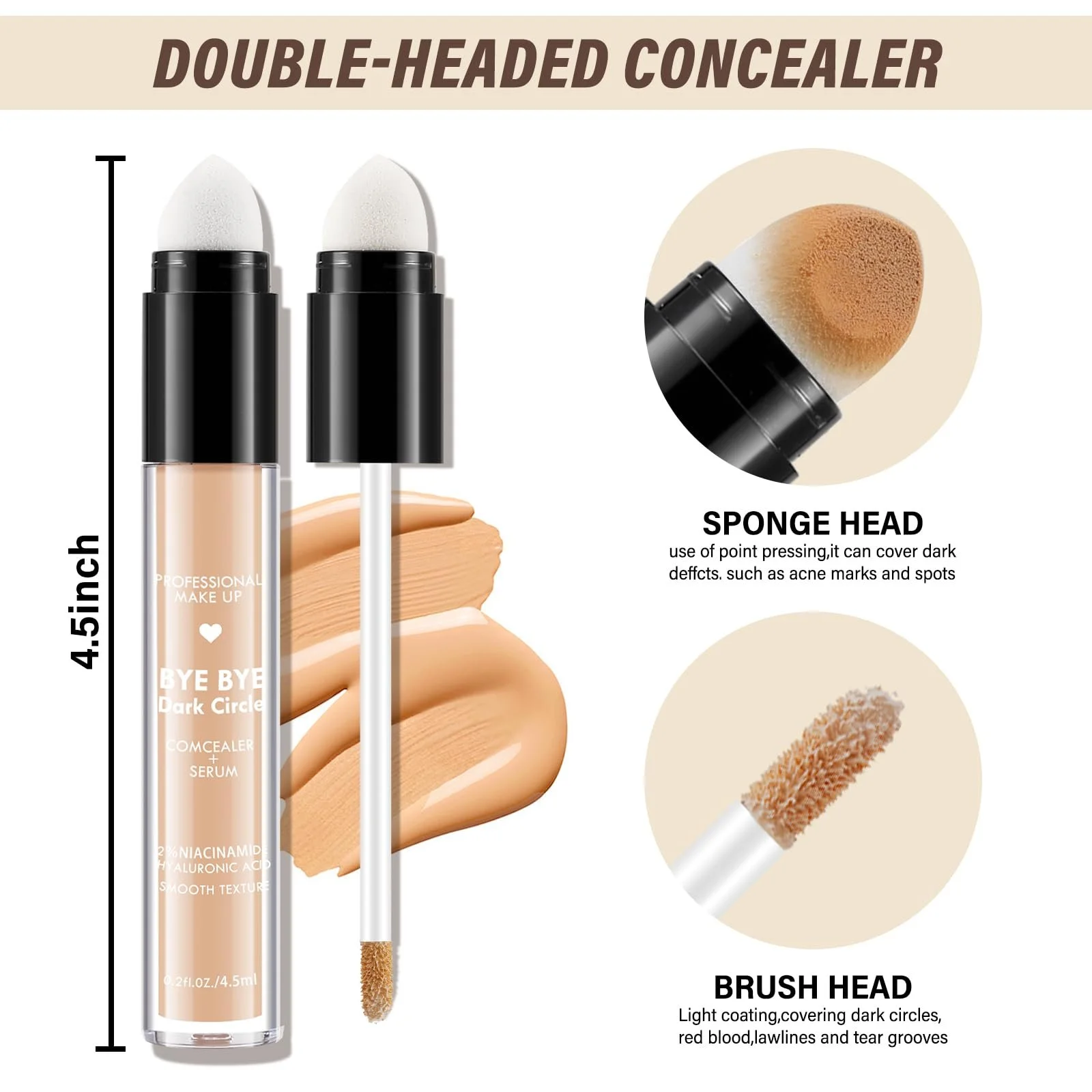 Консилер Boobeen Matte Full Coverage для тёмных кругов, кремовый консилер-стик с двойным аппликатором, гладкий, фото №3