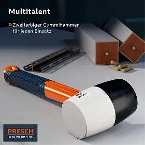 Резиновый молоток PRESCH 450 г 55 мм с фиберглассовой ручкой черный/белый synthetic.ua - Фото 1