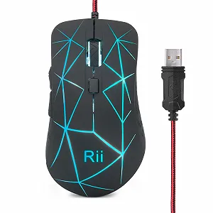 Мышь игровая Rii оптическая, 6 кнопок, 1200/1600/2400/3200 DPI, RGB, узор Burst, USB кабель 150 см, черная - Фото 1