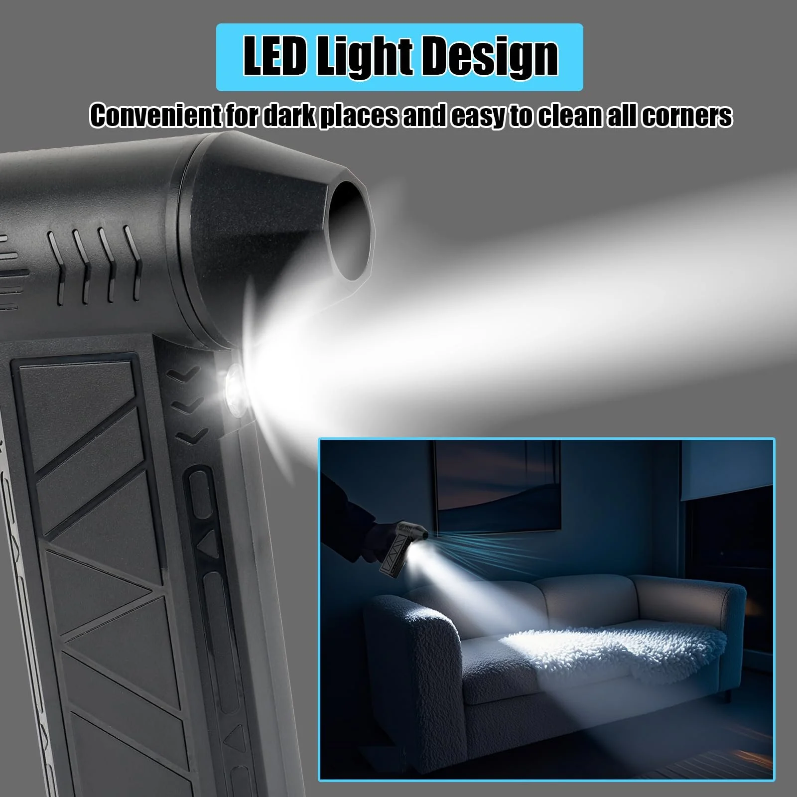 Електрична повітродувка для видалення пилу 4 швидкості 130000 RPM з ліхтариком та щіткою USB Quick Charge, фото №7 Електрична повітродувка для видалення пилу 4 швидкості 130000 RPM з ліхтариком та щіткою USB Quick Charge, фото №7