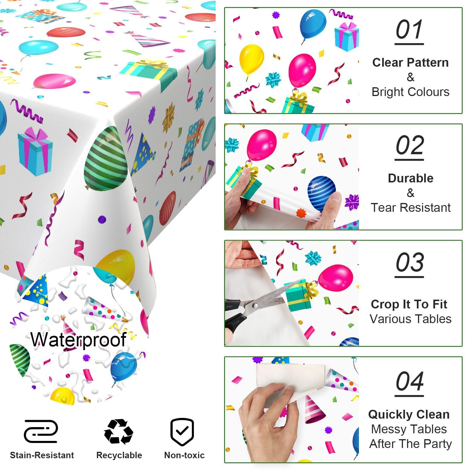 Скатертина Happy Birthday Party одноразова пластикова 137 x 274 см, фото №3