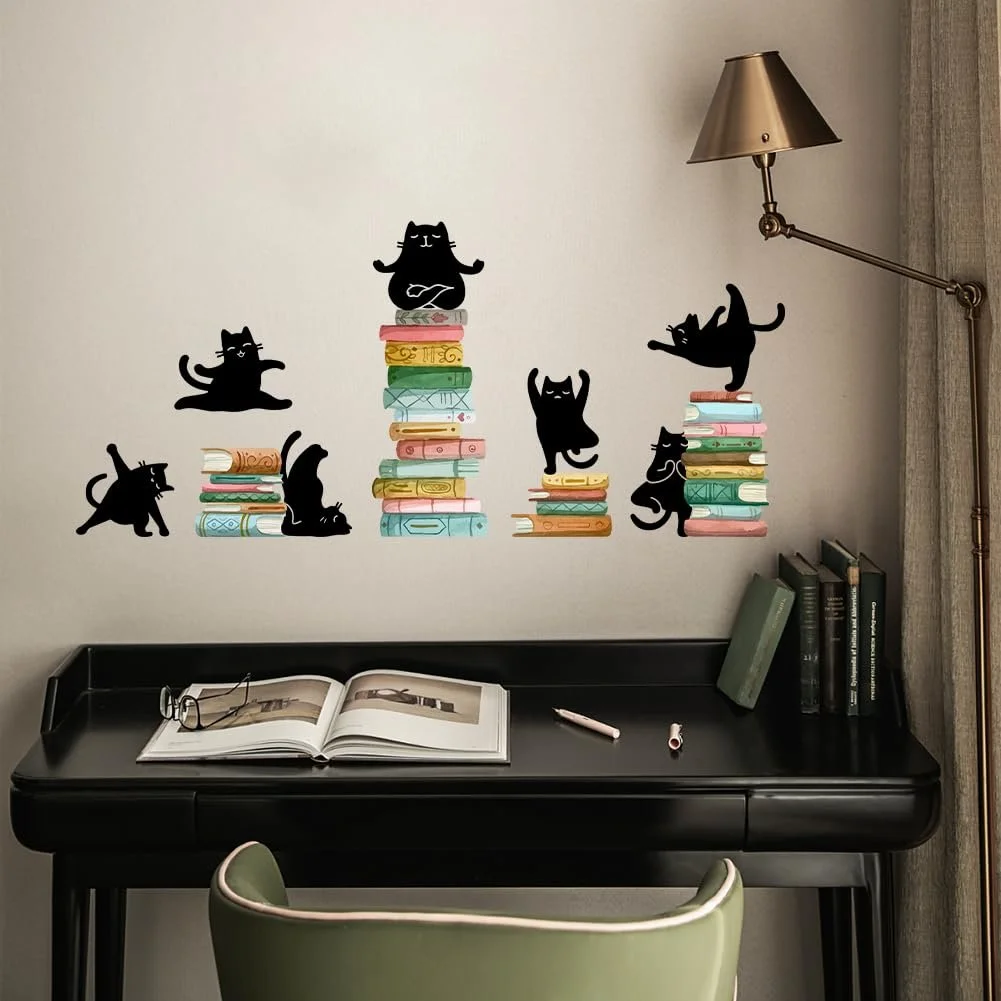 Наклейка на стіну SUPERDANT Yoga Cats Reading Books 80 x 78 см чорна, фото №4 Наклейка на стіну SUPERDANT Yoga Cats Reading Books 80 x 78 см чорна, фото №4