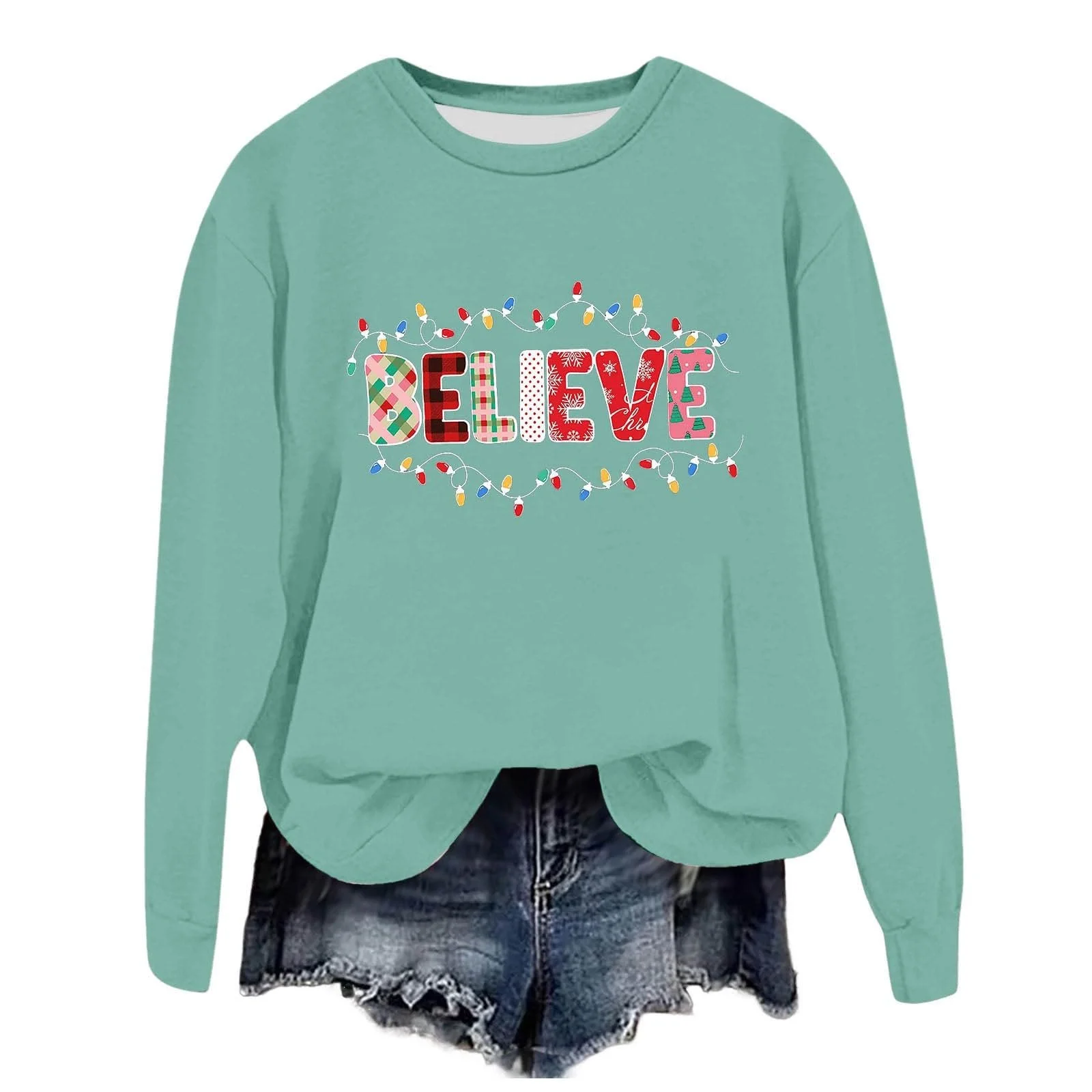 Женский Рождественский Свитер Легкий - Рождественский Свитер Женский Рождественский Свитшот без Капюшона Лонгслив Пуловер Лонгслив Рождественский Верх Круглый вырез Рождественская Рубашка Топы Женщины Девушки-подростки, фото №5