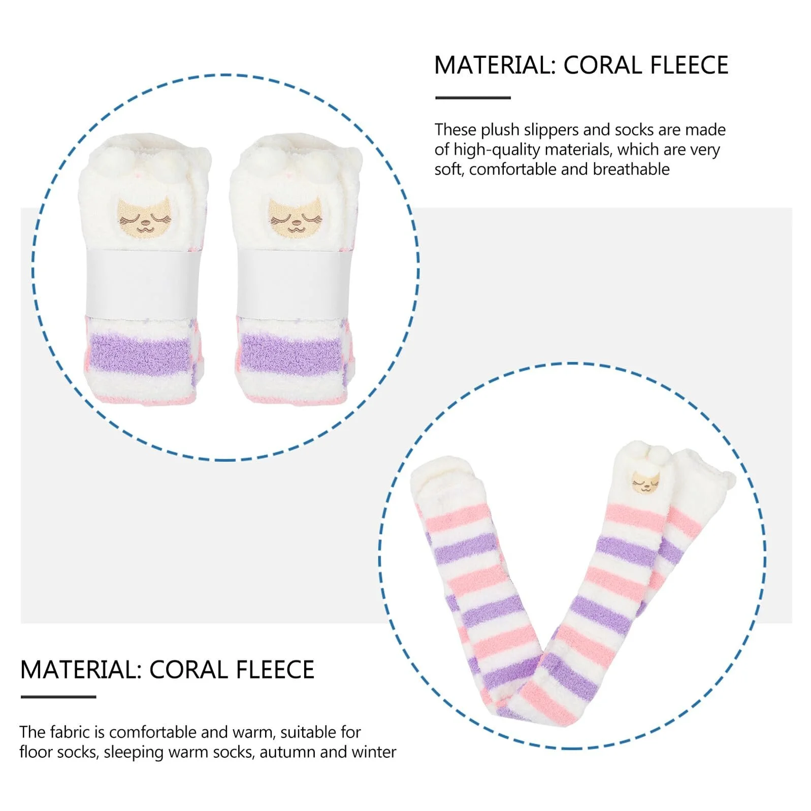 Высокие носки выше колена HEMOTON Флисовые для девочек Зимние Теплые Мягкие Комфортные для ежедневного сна на Рождество, фото №3