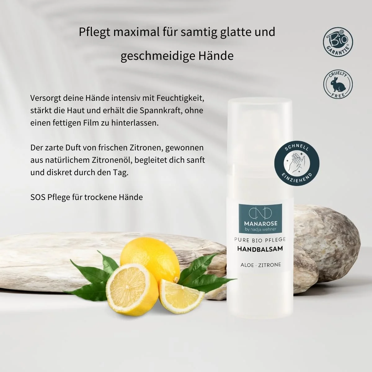 Бальзам для рук MANAROSE Aloe Lemon для м'яких та гладеньких рук I для чоловіків та жінок I Сертифікована органічна косметика, фото №2