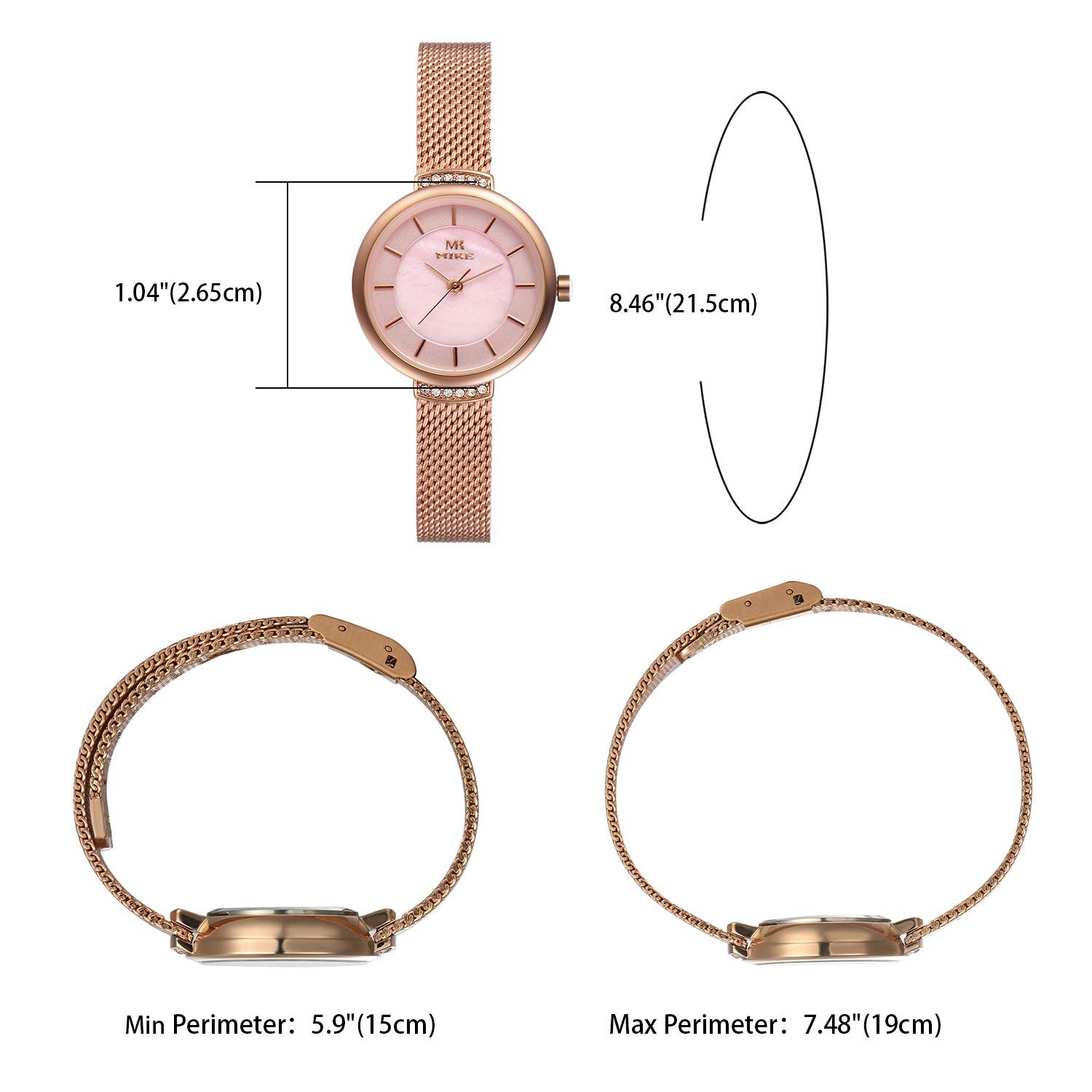 Женские часы Кварцевые Аналоговые Rose Gold Tone JewelryWe Классические Браслет Миланская сетка Нержавеющая сталь с круглым циферблатом, фото №6 Женские часы Кварцевые Аналоговые Rose Gold Tone JewelryWe Классические Браслет Миланская сетка Нержавеющая сталь с круглым циферблатом, фото №6