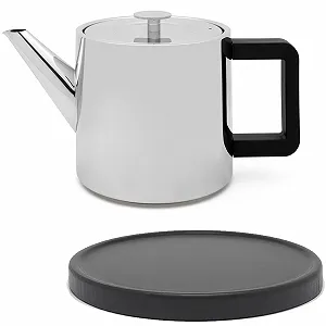 Чайник Small Shiny 1.1 літра з подвійними стінками, фільтром для чаю та чорною дерев'яною підставкою - Фото 1