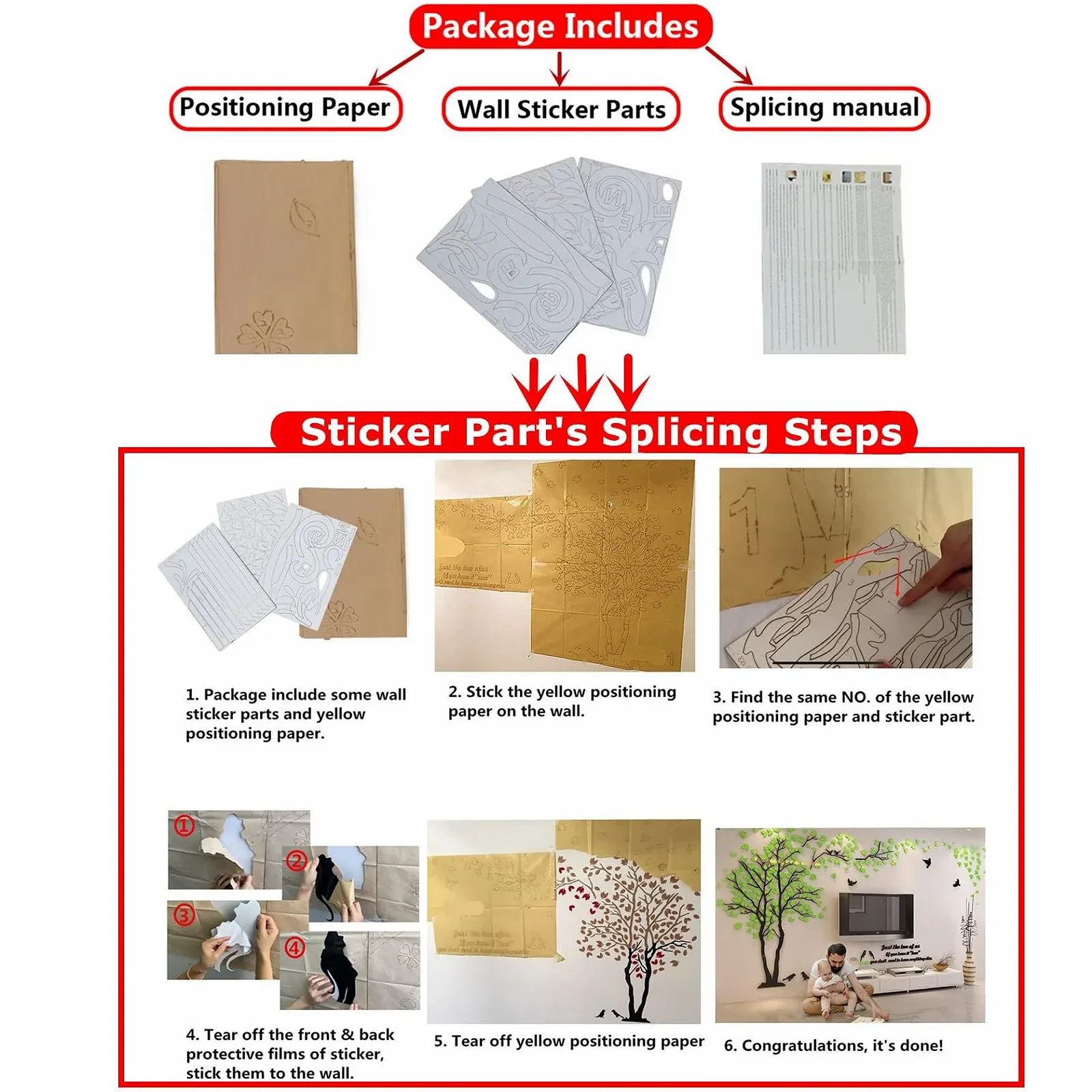 Наклейка на стіну 3D Tree DIY Wall Tattoo Tree Sticker, фото №4