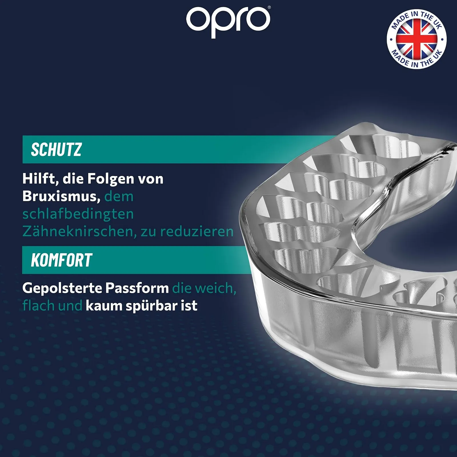 Капа для захисту від бруксизму OPRO Індивідуально регульована, зручна, гнучка, без BPA, фото №3 Капа для захисту від бруксизму OPRO Індивідуально регульована, зручна, гнучка, без BPA, фото №3