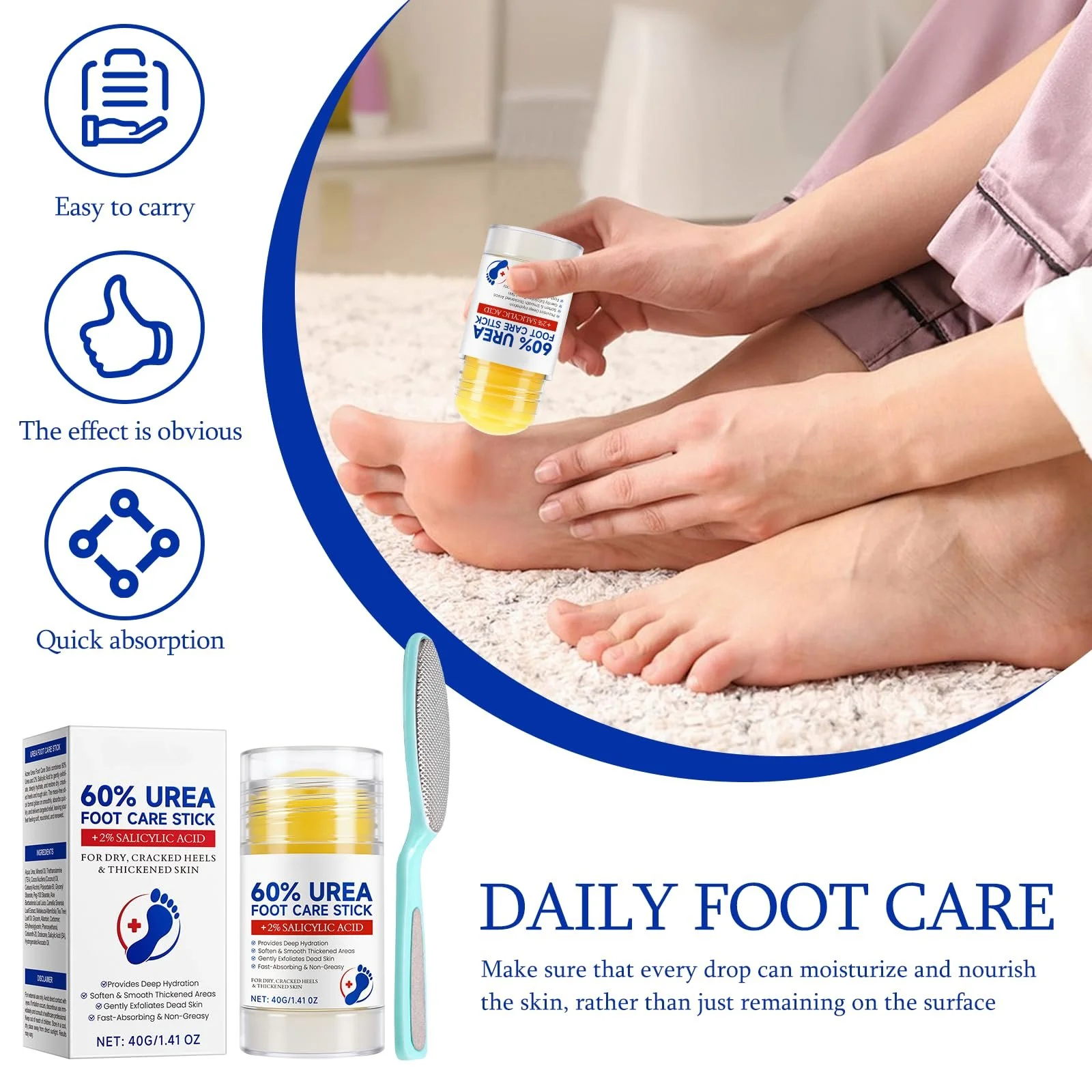 Крем для ног для очень сухой кожи с 60% мочевины 2 х 40 г и терка для стоп, фото №2