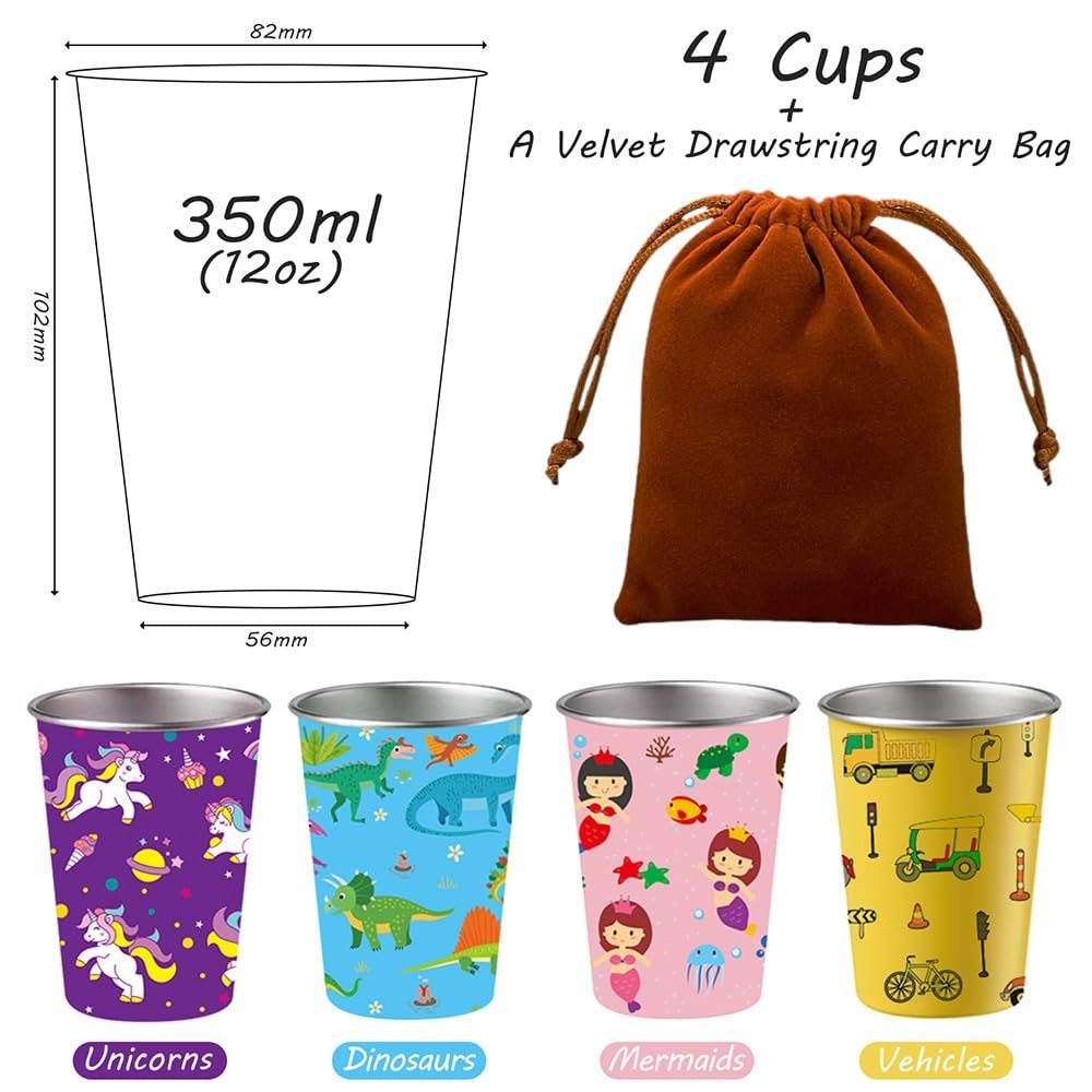 Чашка з нержавіючої сталі для дітей 350 мл, Набір з 4 дитячих чашок для хлопчиків і дівчаток, фото №2