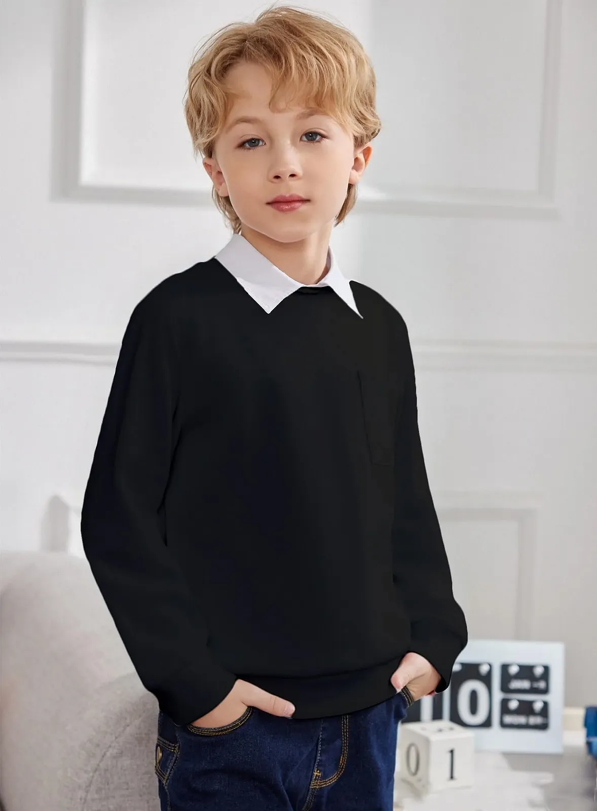 Свитшот Arshiner для мальчиков, флисовый, детский пуловер, с круглым вырезом горловины, с длинными рукавами, зимний топ, джемпер с нагрудным карманом, детская одежда 5-12 лет, фото №3