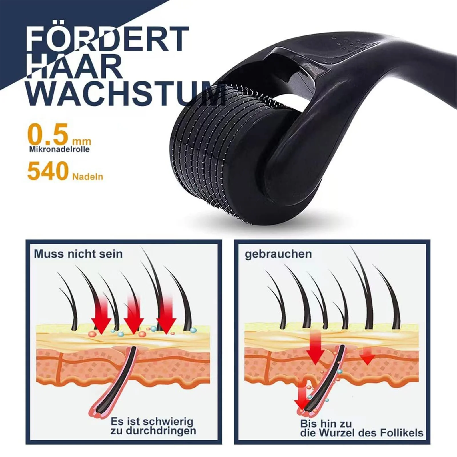 Ролер для бороди 0.5 мм, Derma Roller для догляду за шкірою та волоссям для чоловіків і жінок, фото №2