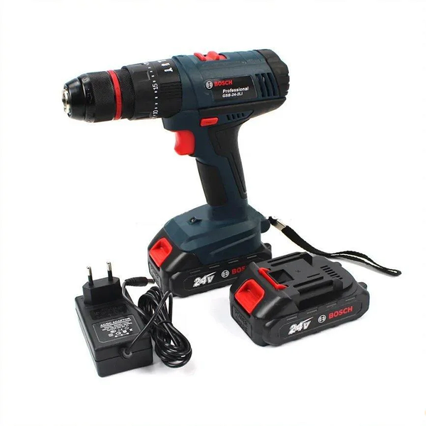 Шуруповерт аккумуляторный BOSCH GSB-24-2LI с набором инструментов, фото №1