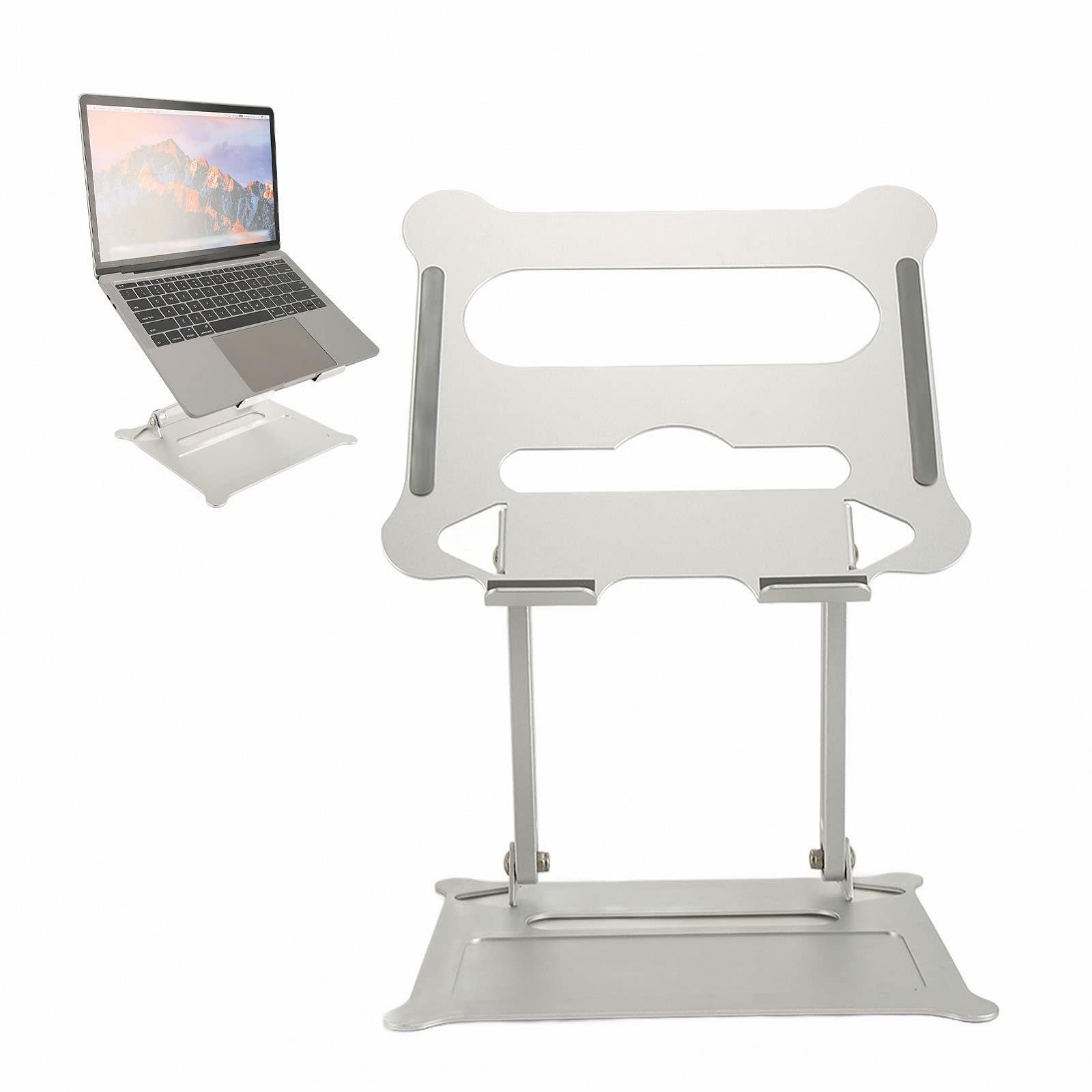 Складная подставка для ноутбука - регулируемая по высоте подставка для ноутбука, держатель для планшета, нескользящие силиконовые накладки, стабильная треугольная опора, для дома и офиса, серебристый, фото №5