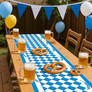 Скатертина Oktoberfest Баварський ромб Поліестерова Синьо-біла 35 x 180 см synthetic.ua - Фото 1