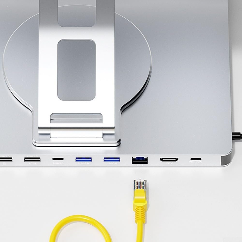 Підставка для ноутбука Настільна, складана док-станція з портом Gigabit Ethernet та виходом 4K відео, срібляста, фото №6