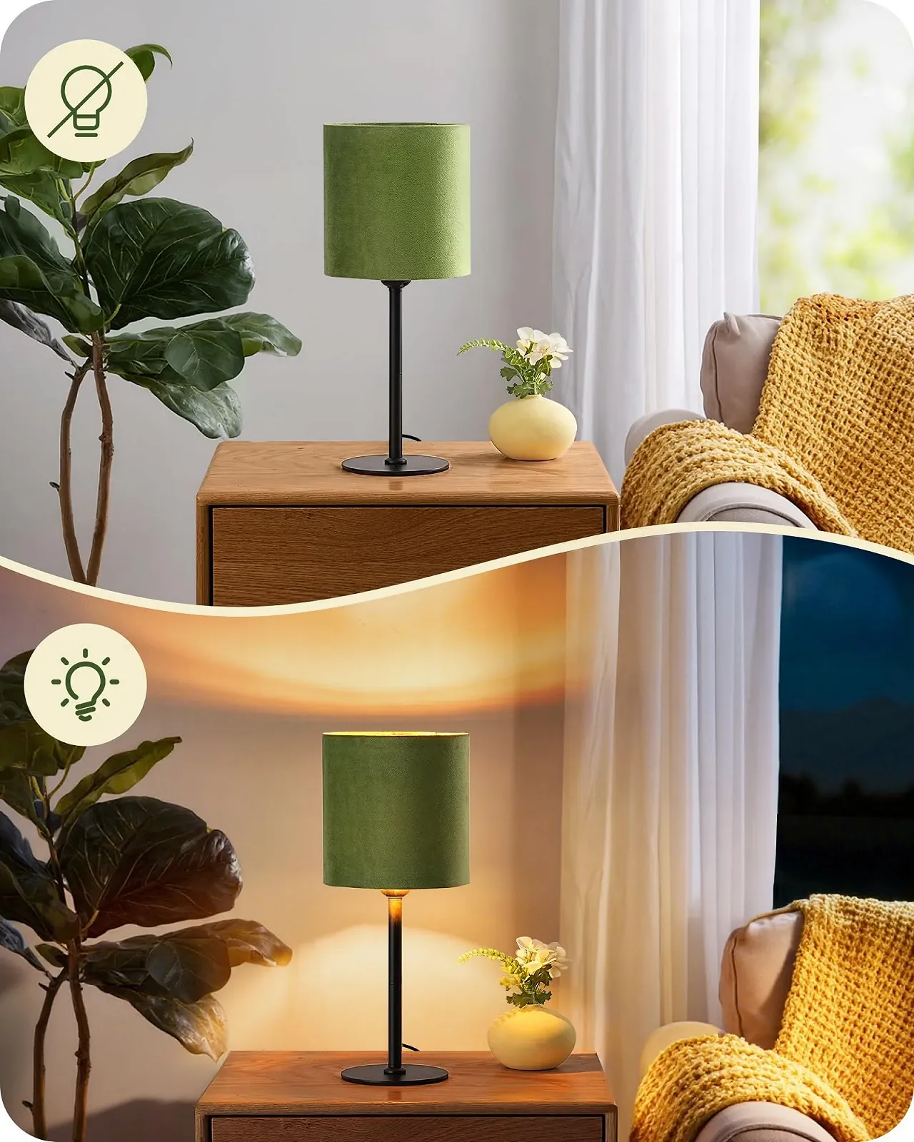 Настільна лампа EDISHINE Metal Base Velvet Lampshade 2700K 38 см Чорна/Зелена, фото №5