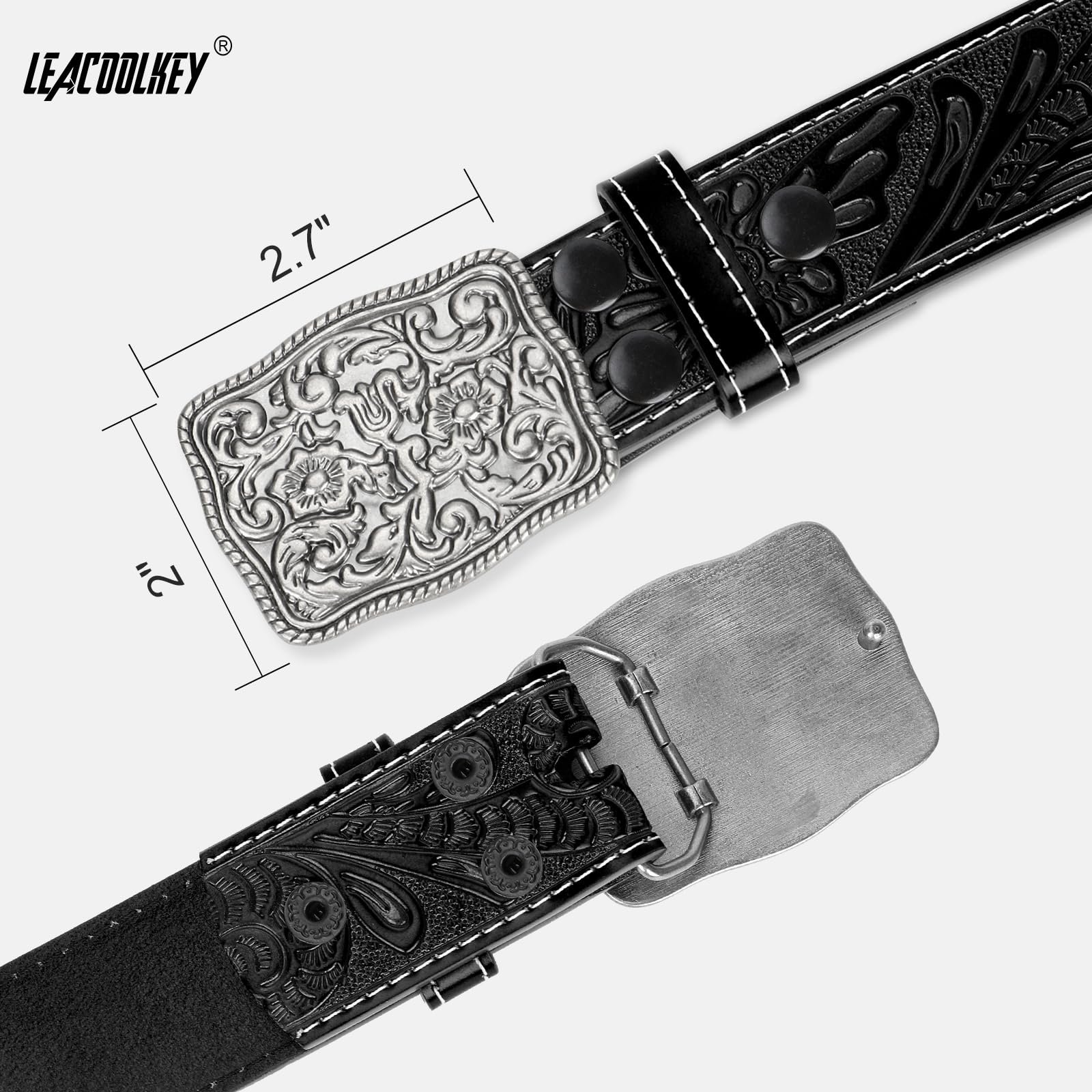 Ремень LEACOOLKEY Western для мужчин и женщин, ковбойский, ковбойский, тисненый кожаный ремень с пряжкой для джинсов и брюк, родео, фото №4