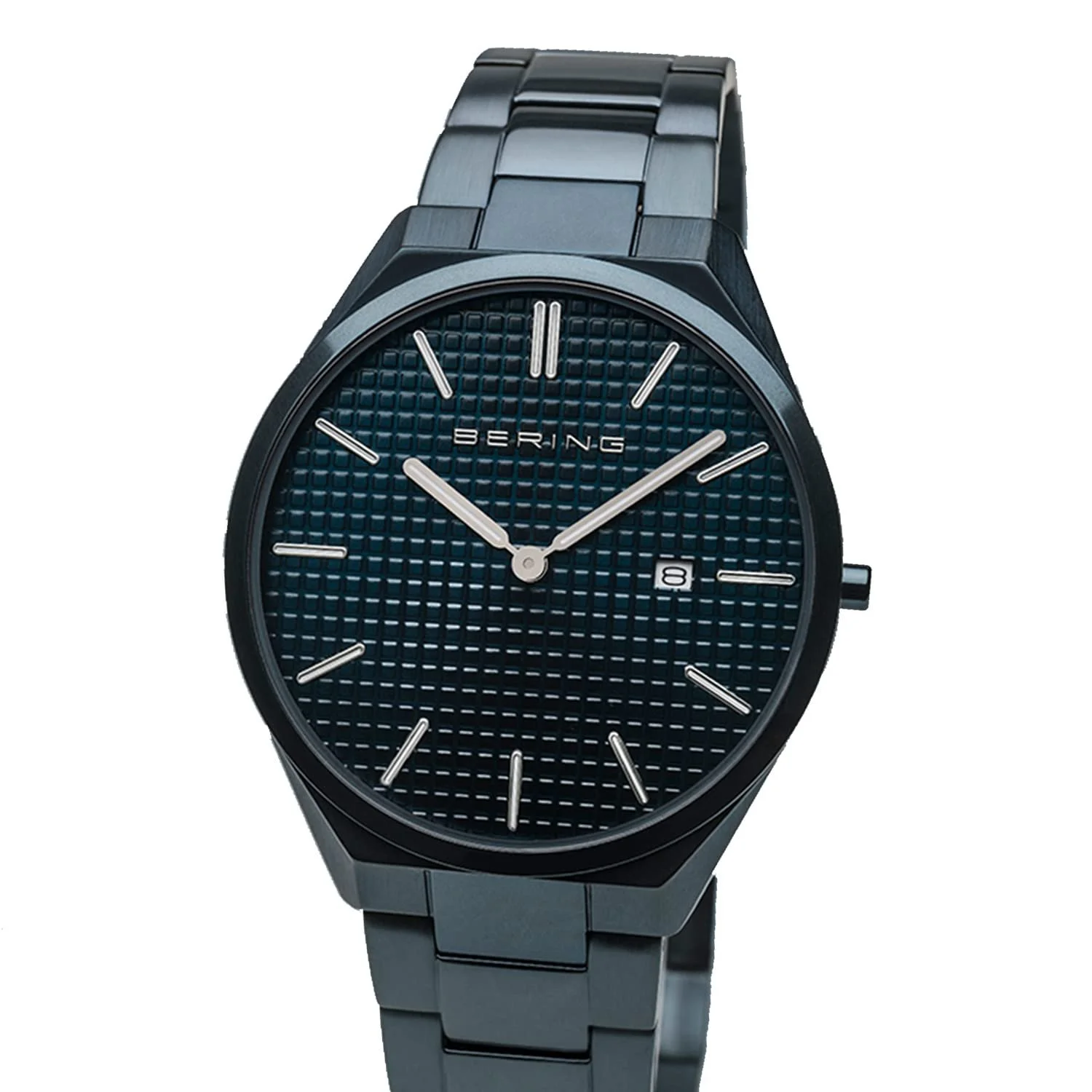 Ультратонкие часы BERING Ultra Slim Collection: толщина корпуса 4,8 мм - одни из самых тонких часов на рынке, кварцевый механизм, синий, браслет, фото №4