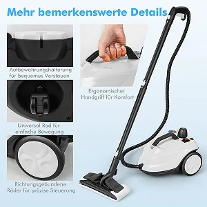 Пароочисник COSTWAY 2000 Вт, тиск пари: макс. 5 бар, температура до 160
																																																																																																																																		°C, продуктивність: 108 м
																																																																																																																																		², бак 1,8 л, час нагріву: 8 хвилин, в комплекті 13 аксесуарів і 5 м synthetic.ua - Фото 1