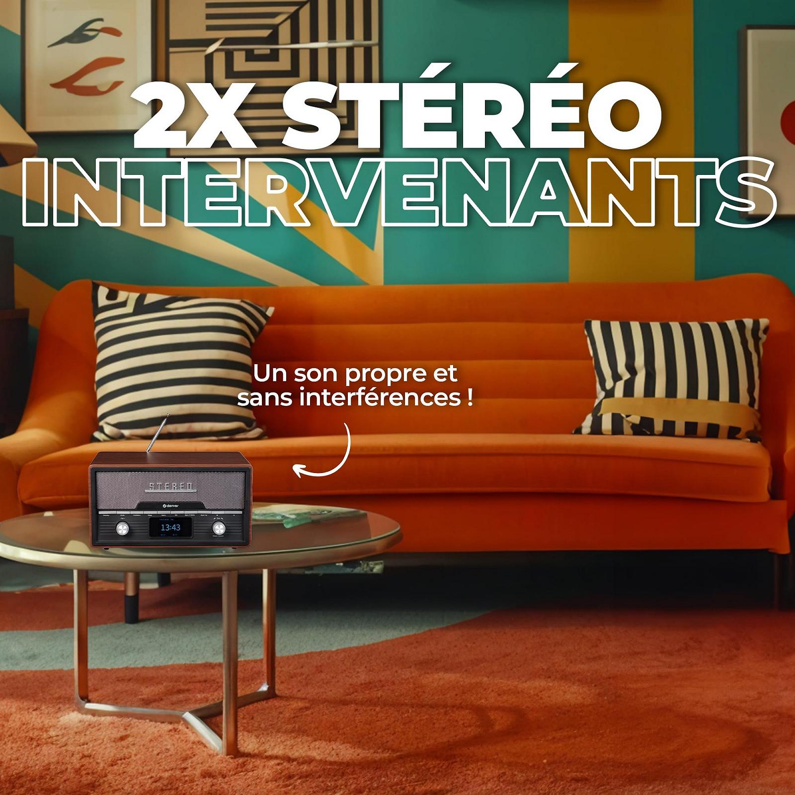 Музыкальная система Ретро Denver MDA-525DW DAB+ радио, FM, CD, Bluetooth, AUX и USB - 2 x 50 Вт колонки, цветной дисплей и функция будильника, фото №4