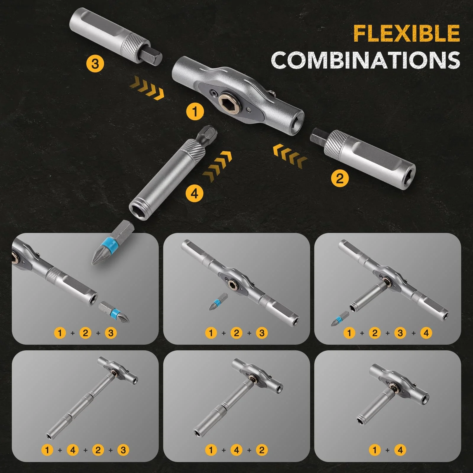 Набір реверсивних викруток 24 в 1 сталь S2 магнітне руків'я подовжувач біти PH SL PZ TX HEX, фото №4