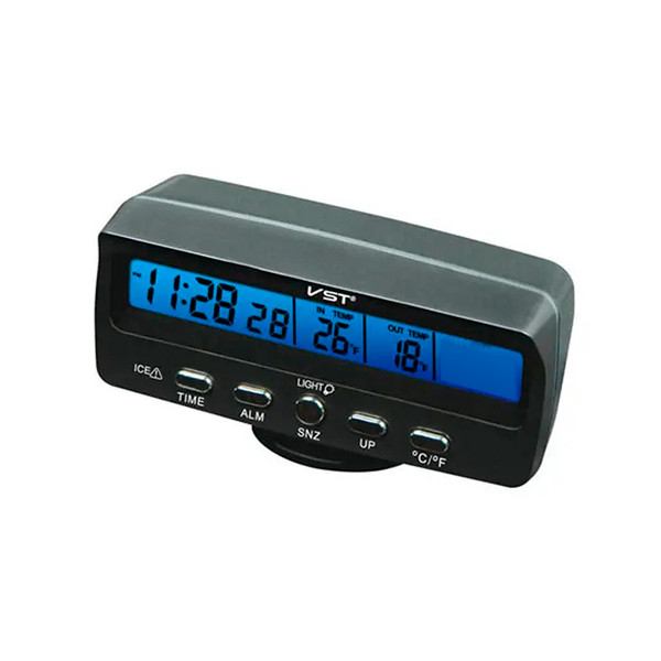 Автомобильные часы с термометром VST 7045 Черные, фото №1