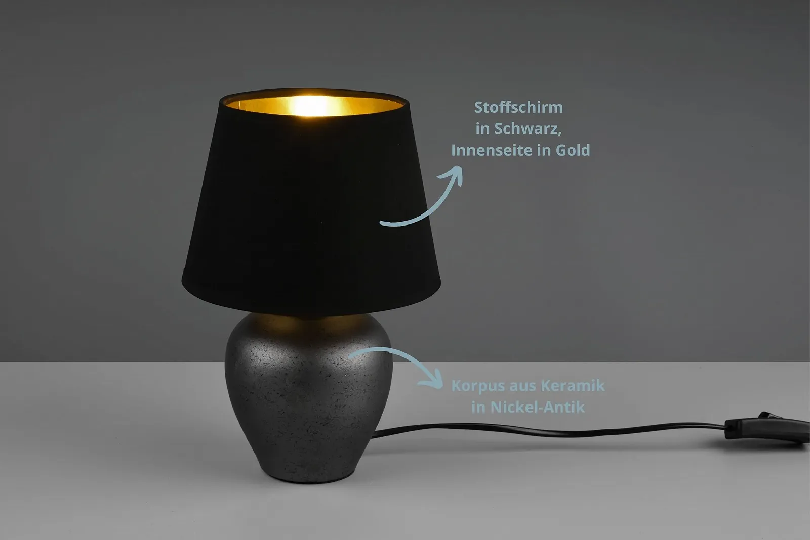 Настільна лампа Lightling Alma Ceramic Body Fabric Shade E14 40 Вт 26 см Antique Nickel Black Gold, фото №2