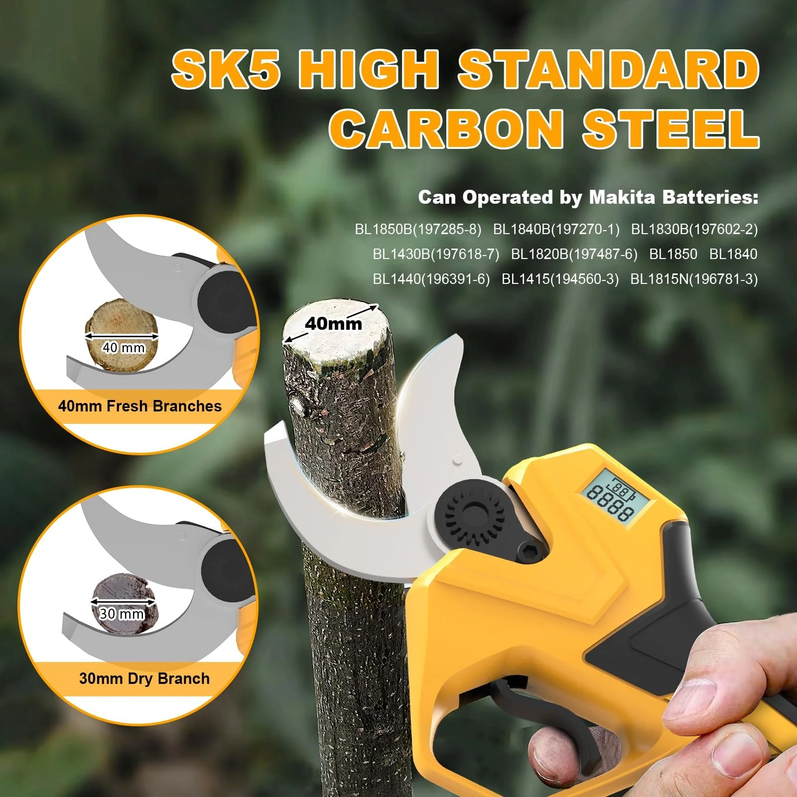 Акумуляторний секатор Gisam Electric 60 мм, 2 x 4Ah батареї та LED дисплей, фото №5