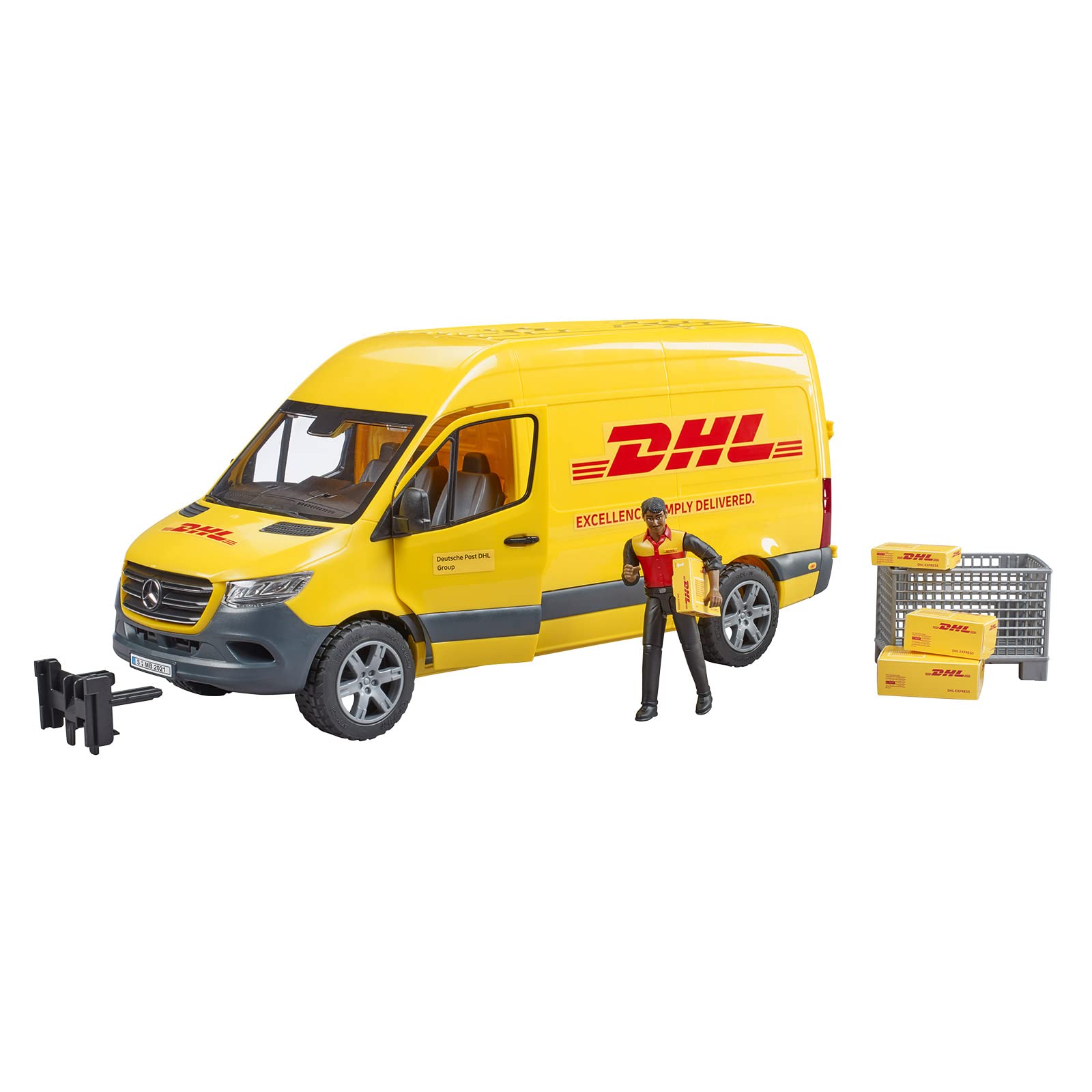 брод MB Sprinter DHL С водителем Включая сетку С пакетами 1:16 Транспортное средство для перевозки Shipping & Logistics Parcel Service Van, фото №1