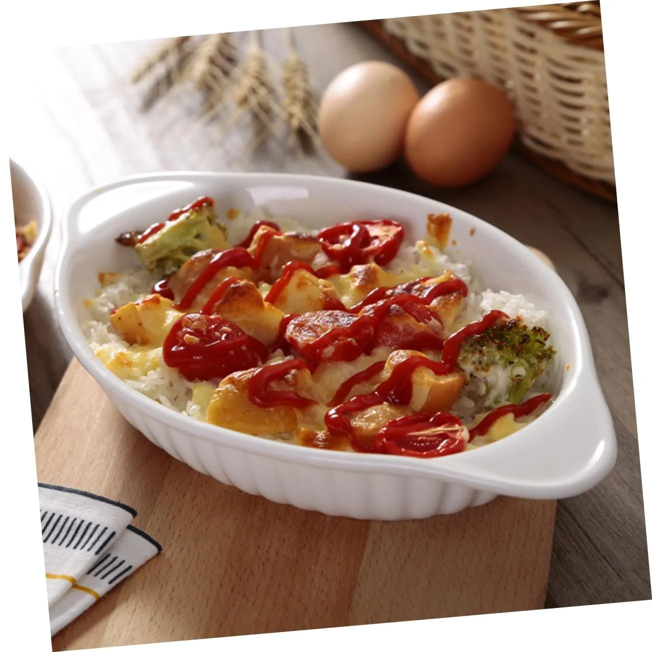 Овальная керамическая форма для выпечки TOYANDONA с двумя ручками термостойкая для запеканок лазаньи и десертов, фото №6