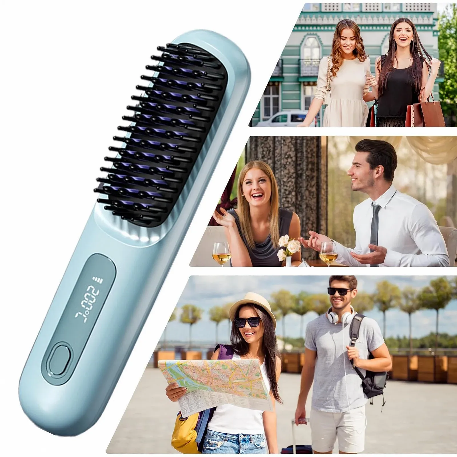 Щітка-випрямляч для волосся акумуляторна з іонізацією та швидким нагріванням, фото №4