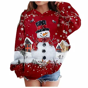 Детский рождественский свитер с капюшоном для девочек, с графическим принтом букв, пуловер, топ с длинными рукавами, повседневный мягкий пуловер - Фото 1