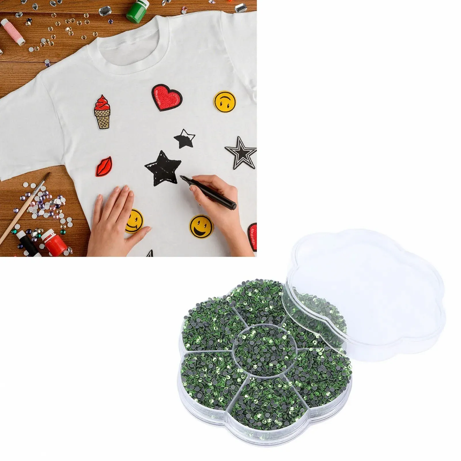 Стрази Термоклейкі прикраси 14400 шт., блискучі прозорі скляні для одягу та взуття, світло-зелений S601, фото №2