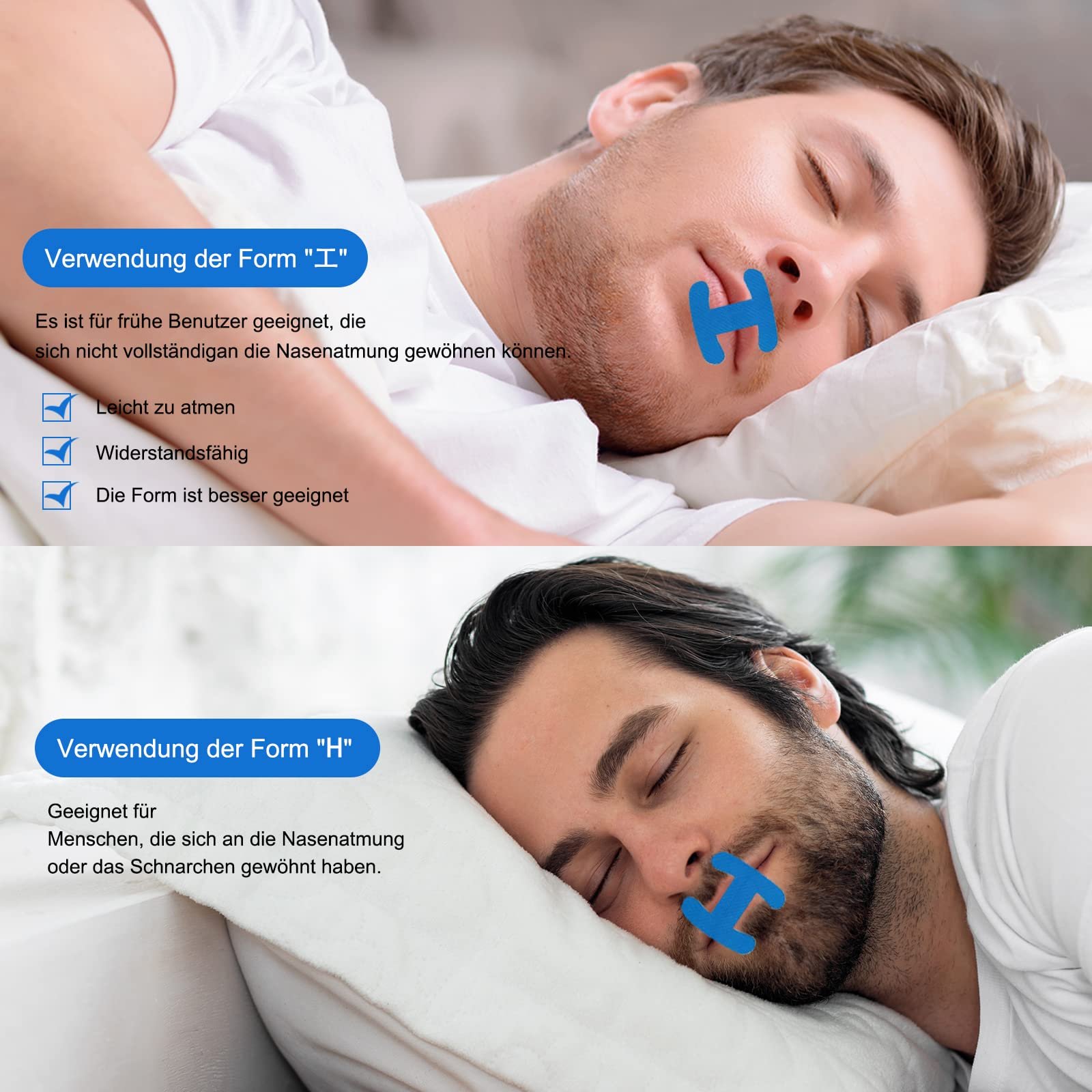 Смужка для рота для сну H-подібна 60 шт., допоміжні засоби від хропіння для чоловіків і жінок, фото №5