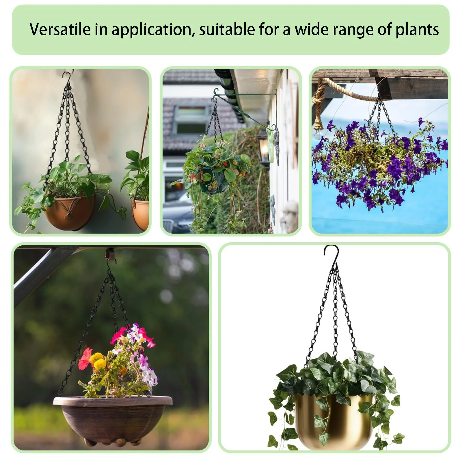 Набор цепочек для подвесных кашпо 6 шт. с S-образными крючками 3-точечный черный, фото №4